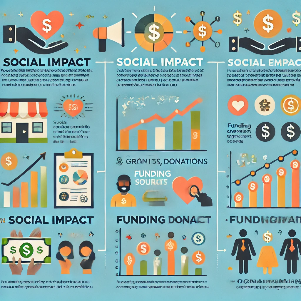 Infographic highlighting the advantages of nonprofit organizations, including social impact, funding sources, and community engagement.